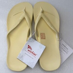 NWT Archies Arch Support Flip Flops Lemon Yellow Unisex Sz W-8 M-7 Adjustable